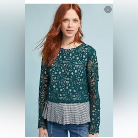 Maeve Tops - Anthropology Maeve forest green lace Gangnam blouse size Small